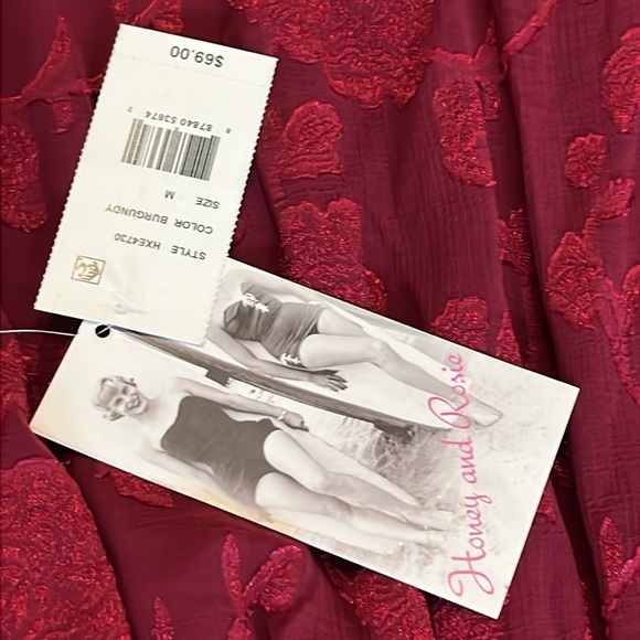 Honey & Rosie Women’s Long sleeve Vneck 3 tier burgundy floral dress size M NWT - Picture 9 of 12